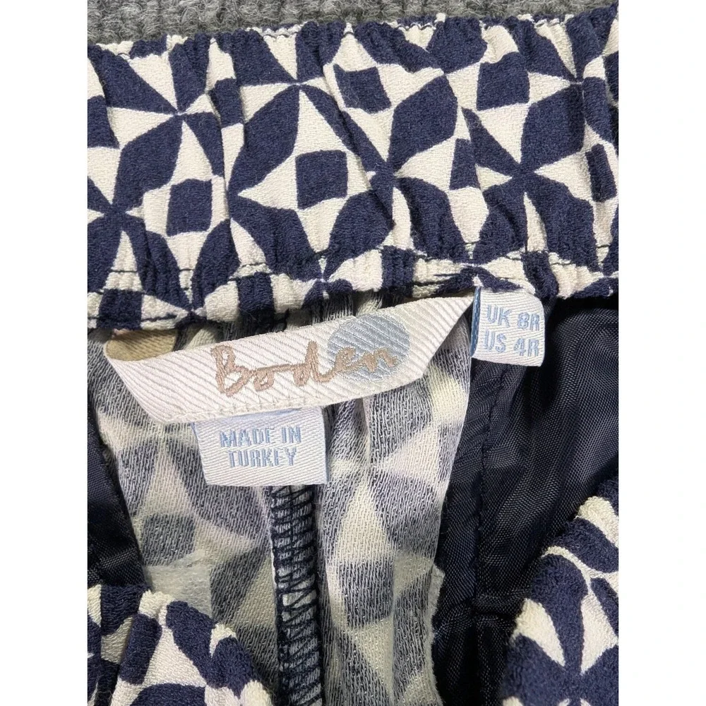 Boden WM413 Navy White Geometric Viscose Joggers Pants US 4R UK 8R